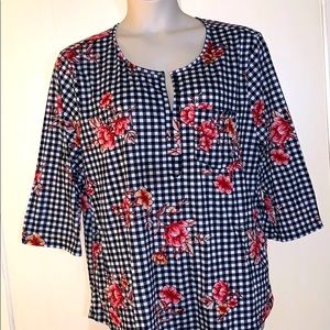 Always Indigo Floral Checkered Blouse